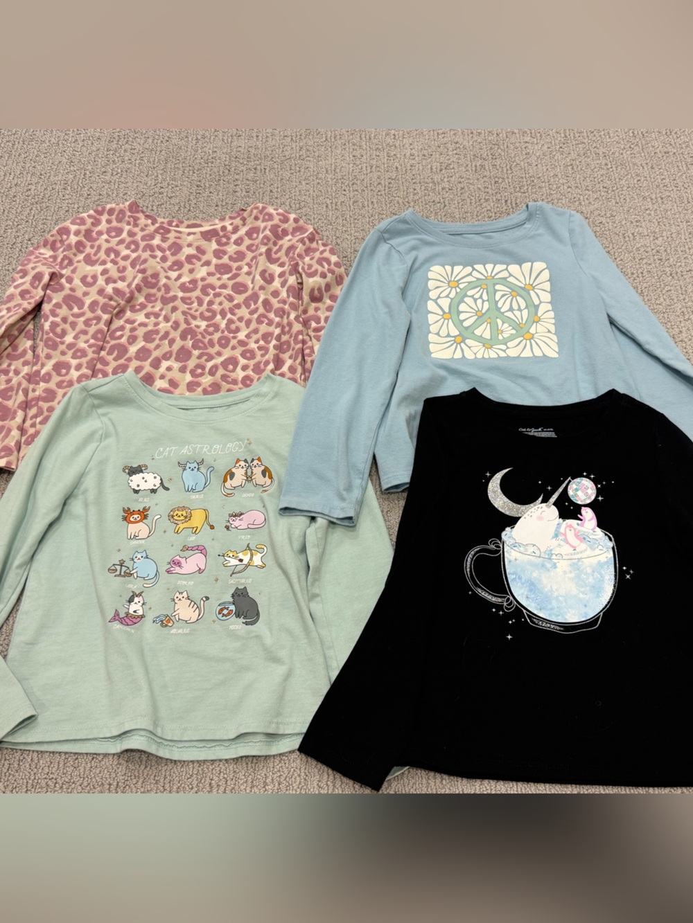 4 x Girls’ Long-Sleeve Tops - Assorted Colors and Prints